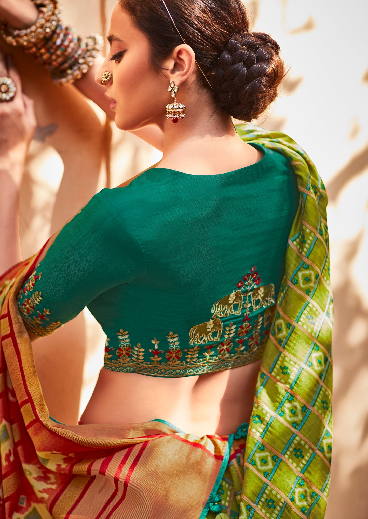 Brasso Silk Lime Green Patola Saree