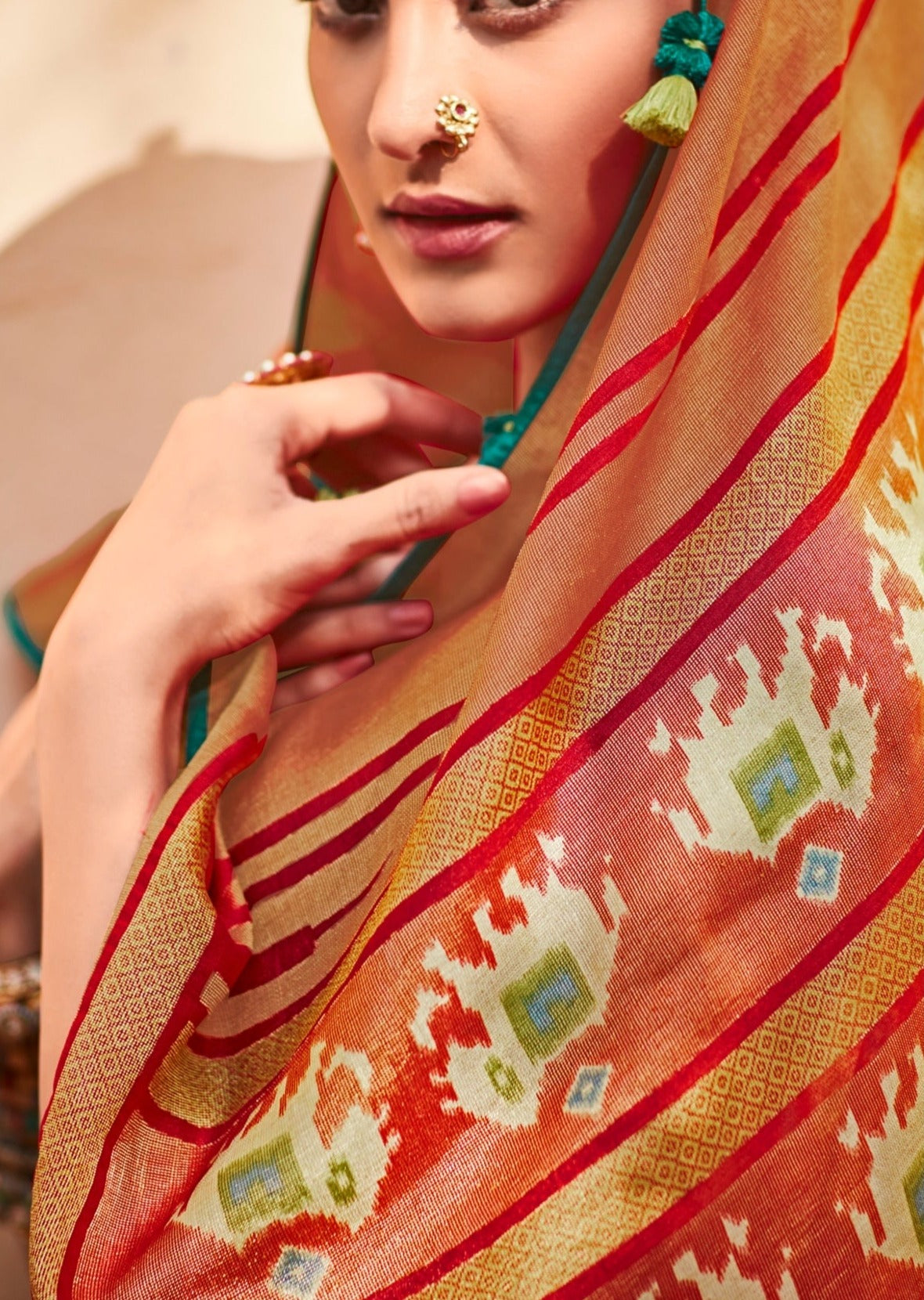 Brasso Silk Lime Green Patola Saree