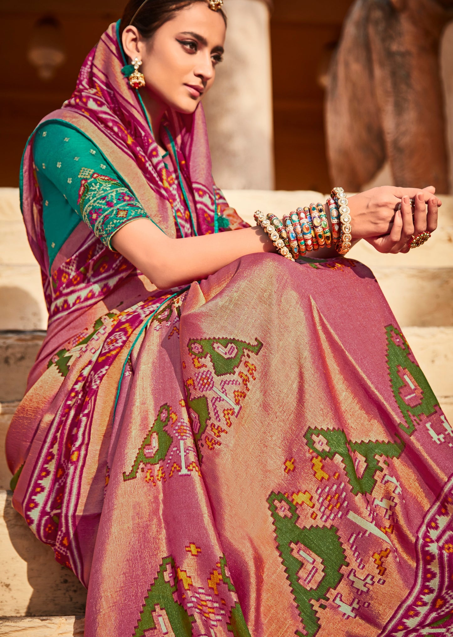 Brasso Silk Blush Pink Patola Saree