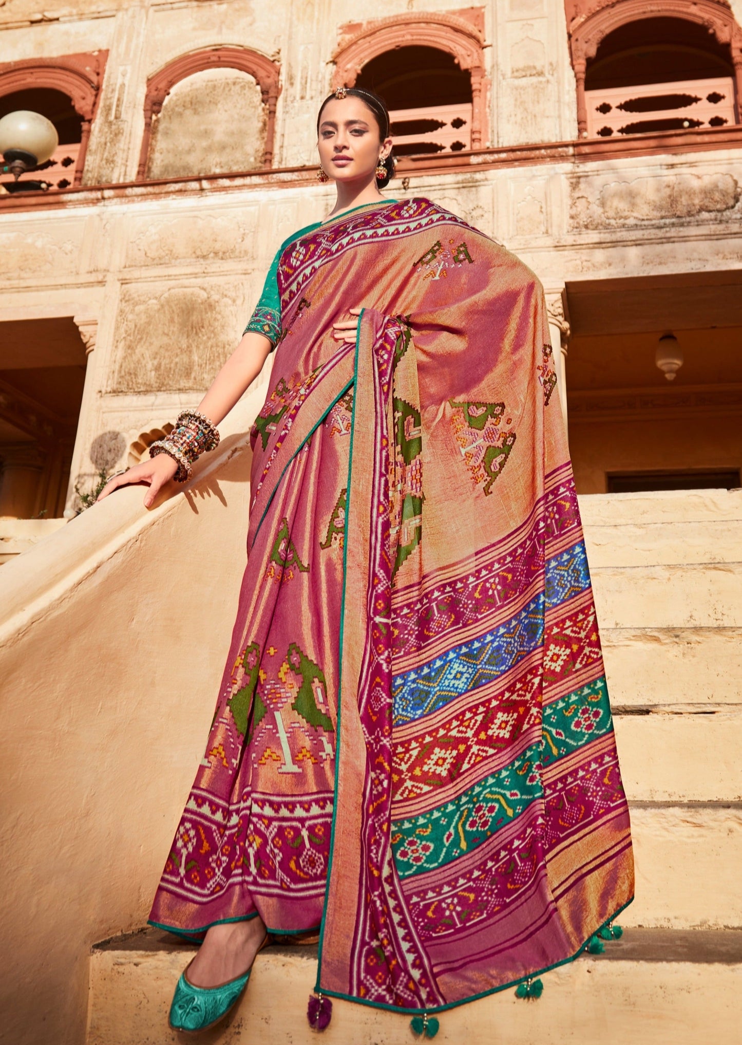 Brasso Silk Blush Pink Patola Saree
