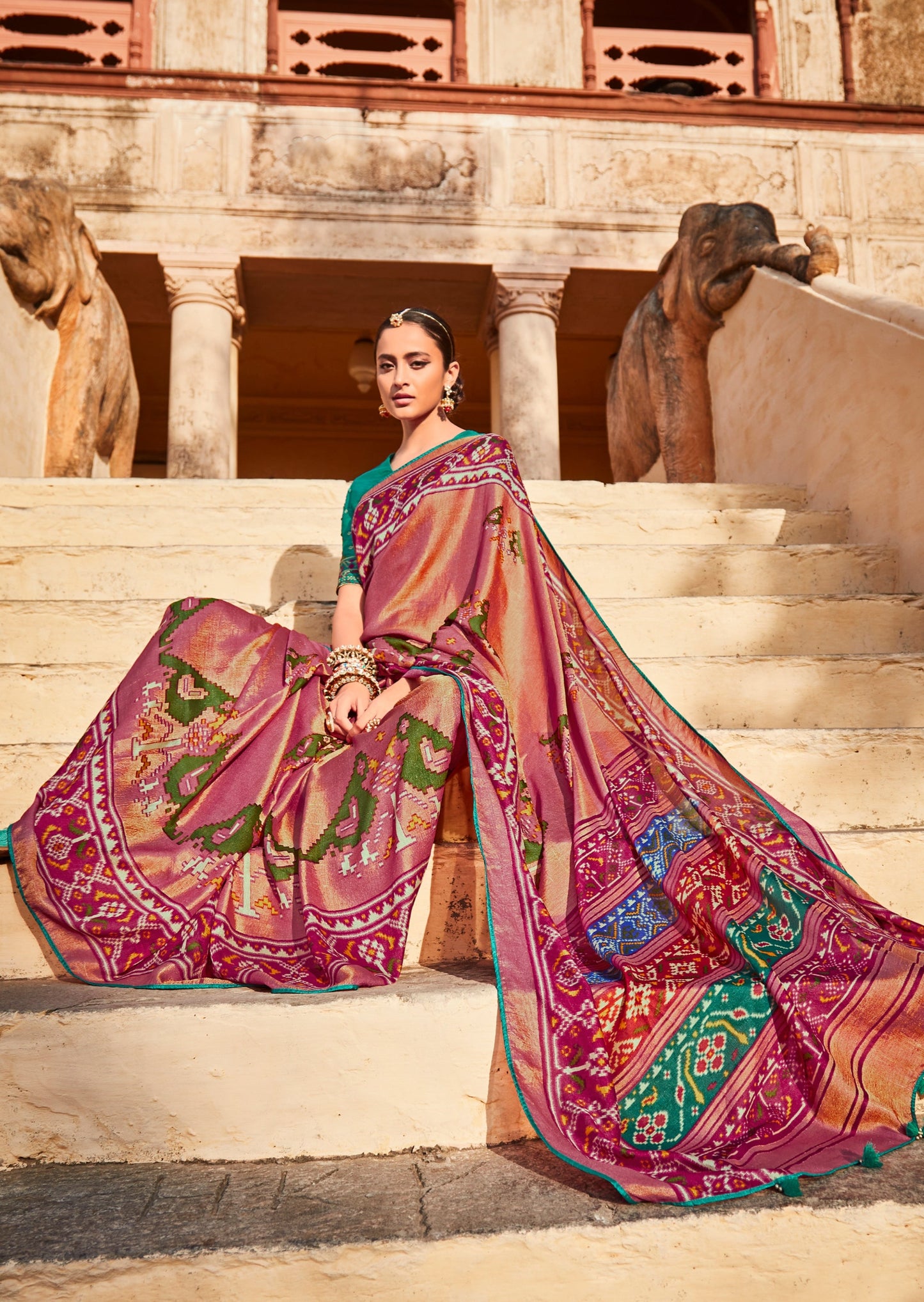 Brasso Silk Blush Pink Patola Saree
