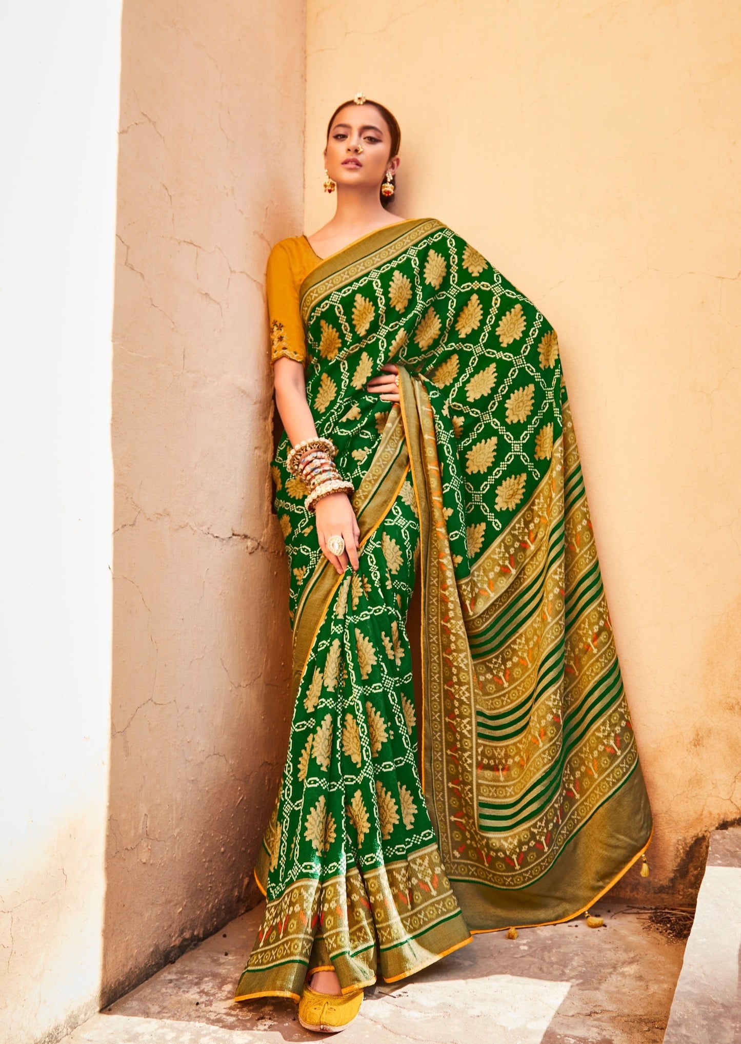 Brasso Silk Green Patola Saree