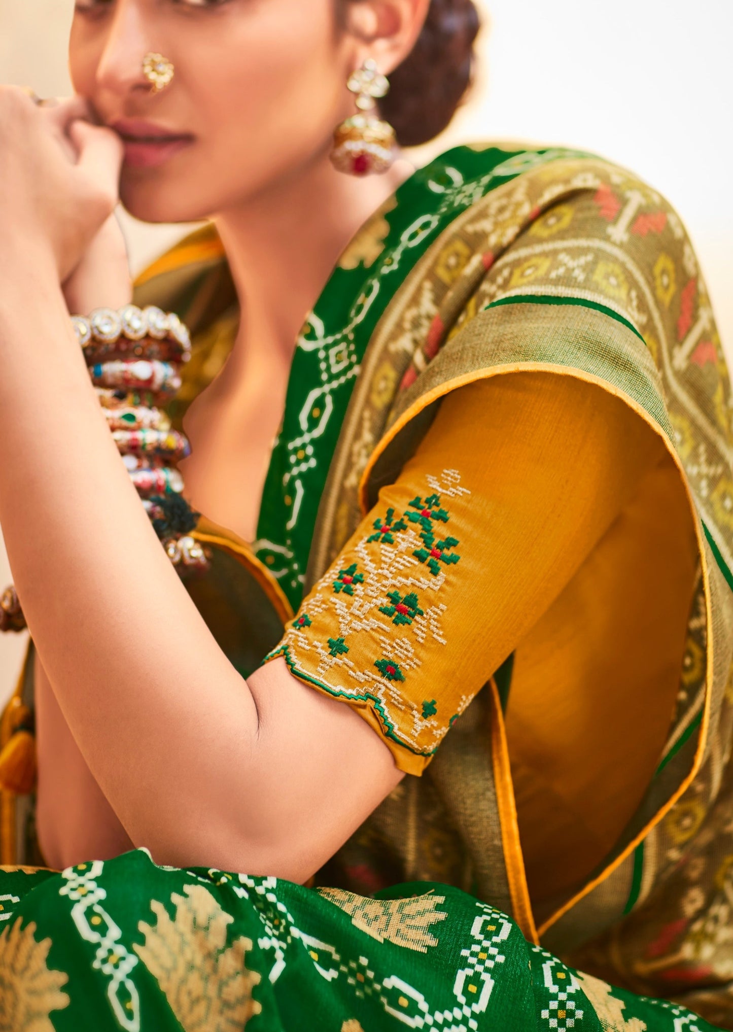 Brasso Silk Green Patola Saree