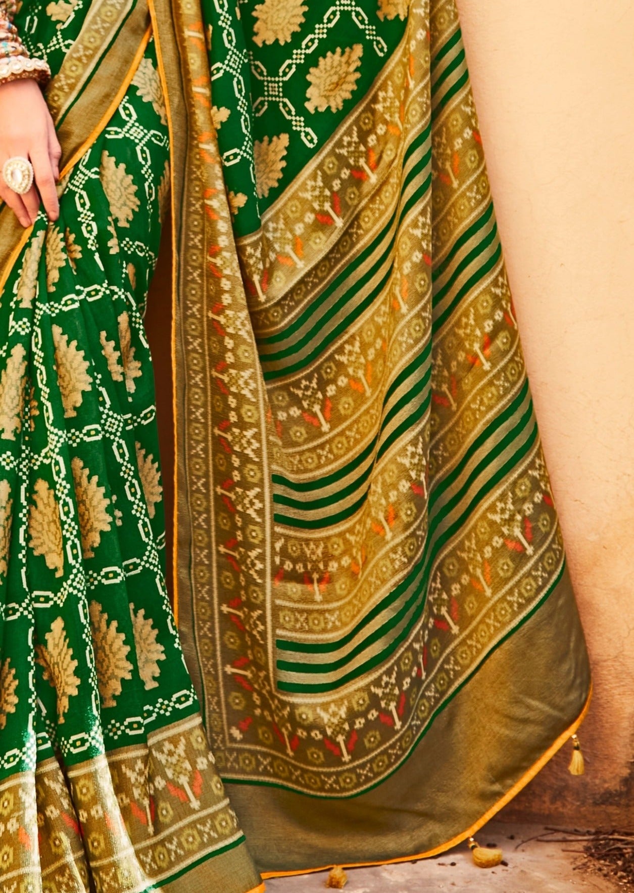 Brasso Silk Green Patola Saree