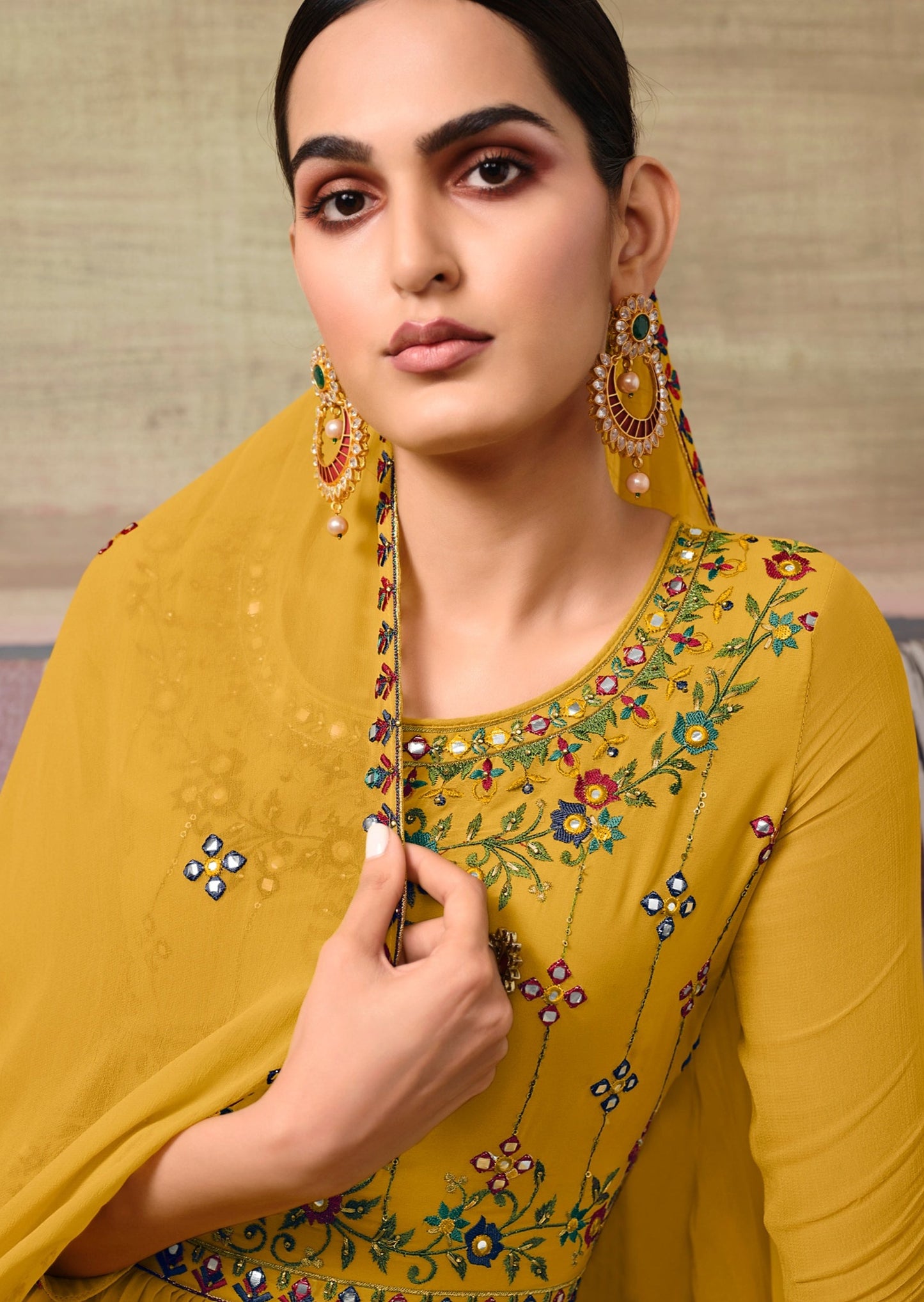 Pure Georgette Mustard Yellow Sharara Suit