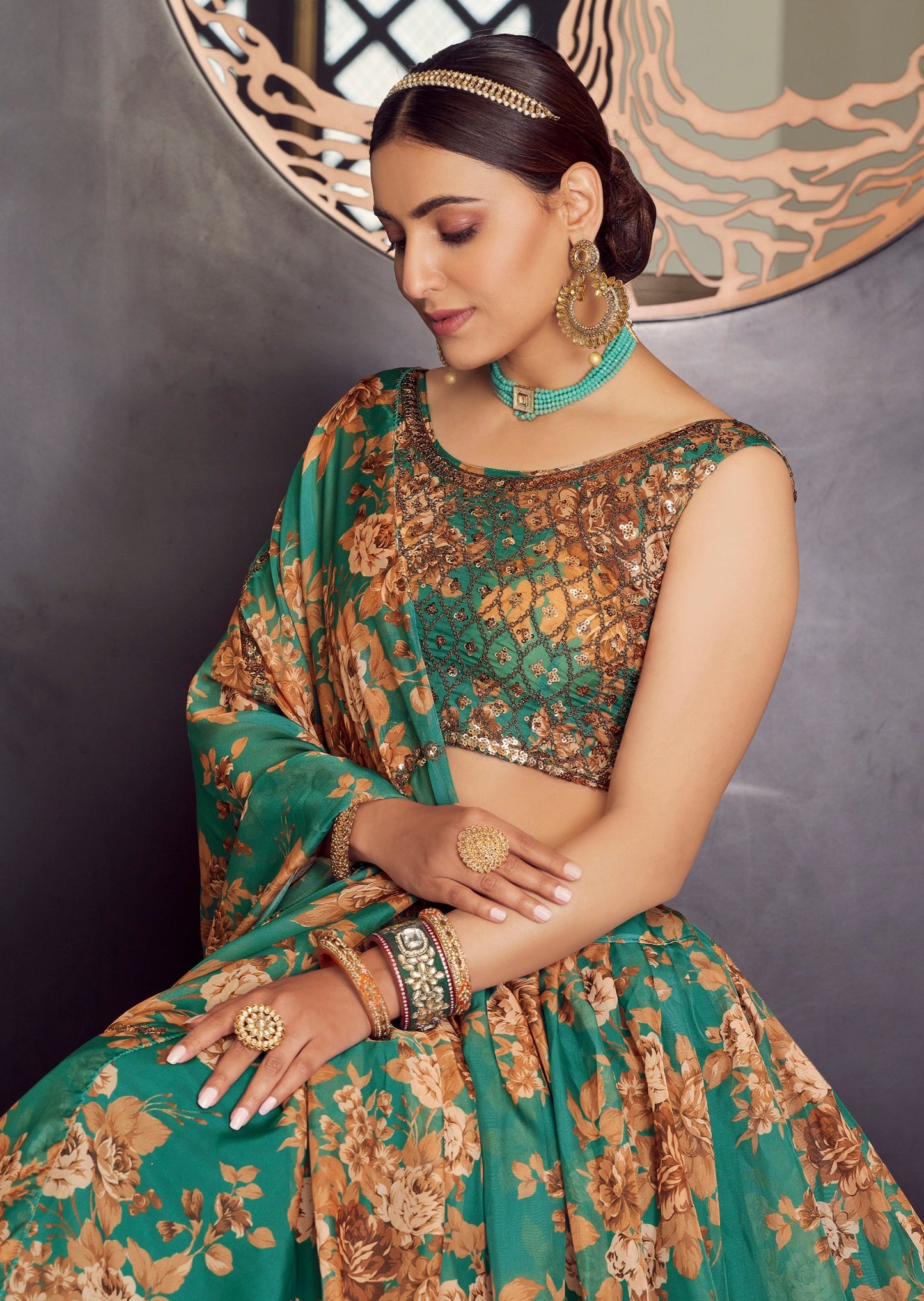 Floral Green Lehenga Choli For Wedding