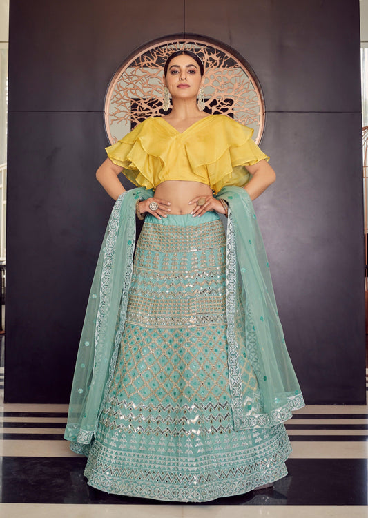 Blue Bridesmaids Lehenga Choli For Wedding