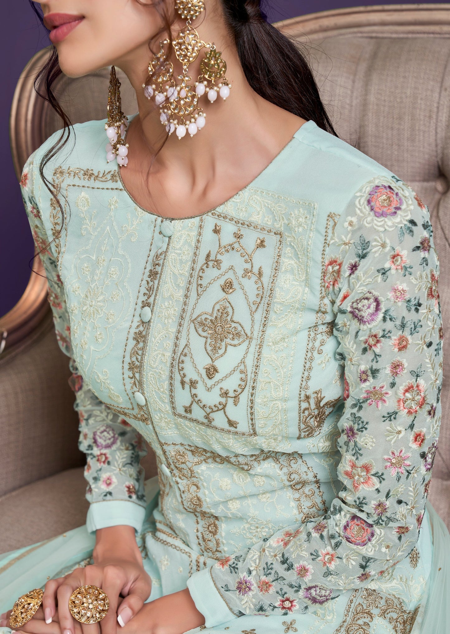 Anaara Georgette Geometrical Baby Blue Salwar Suit