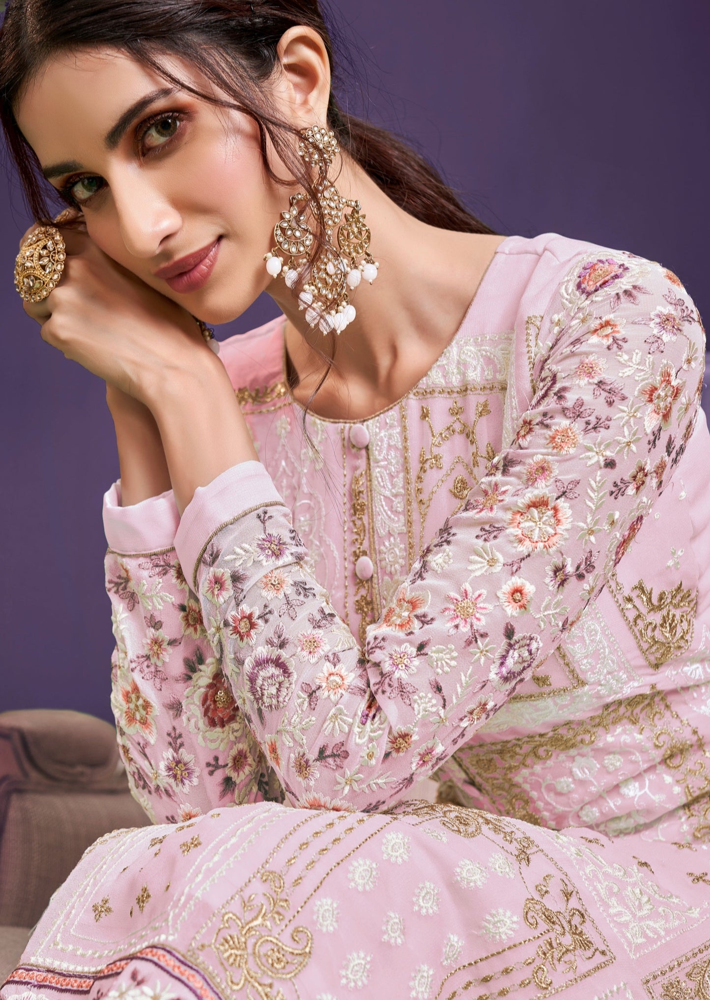 Anaara Georgette Geometrical Baby Pink Salwaar Suit