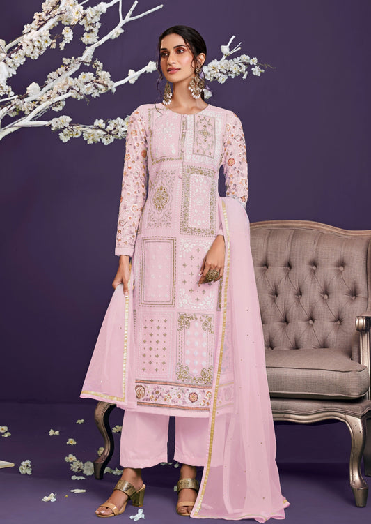 Anaara Georgette Geometrical Baby Pink Salwaar Suit