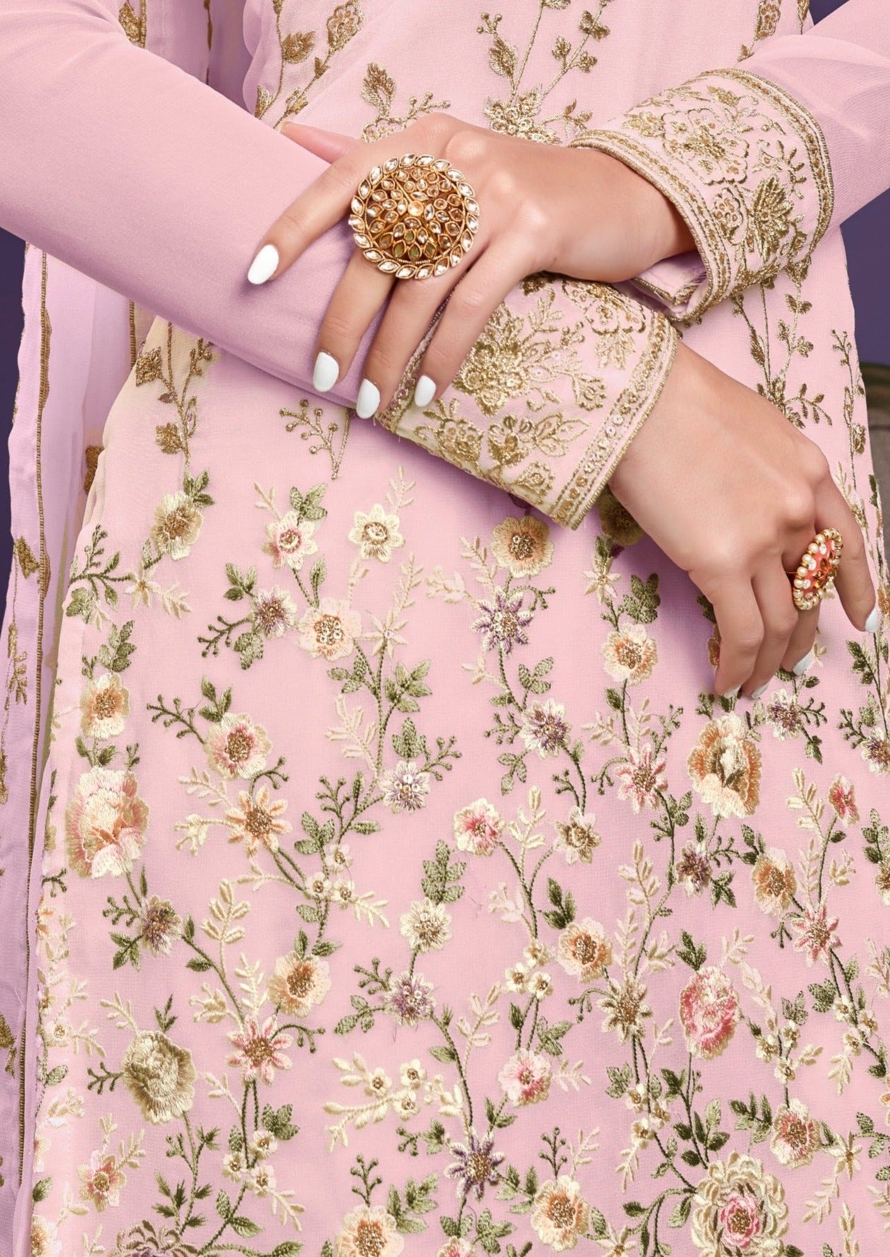 Anaara Georgette Phulkaari Baby Pink Salwar Suit