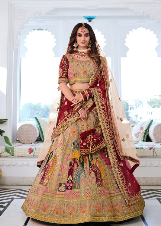 Designer Bridal Lehenga (Cream, Multicolor)