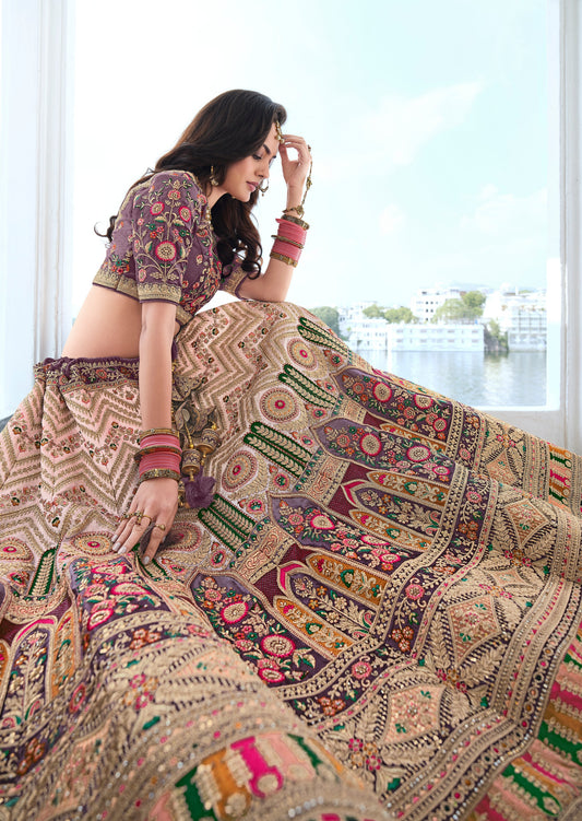 Designer Bridal Lehenga (Purple, Pink)