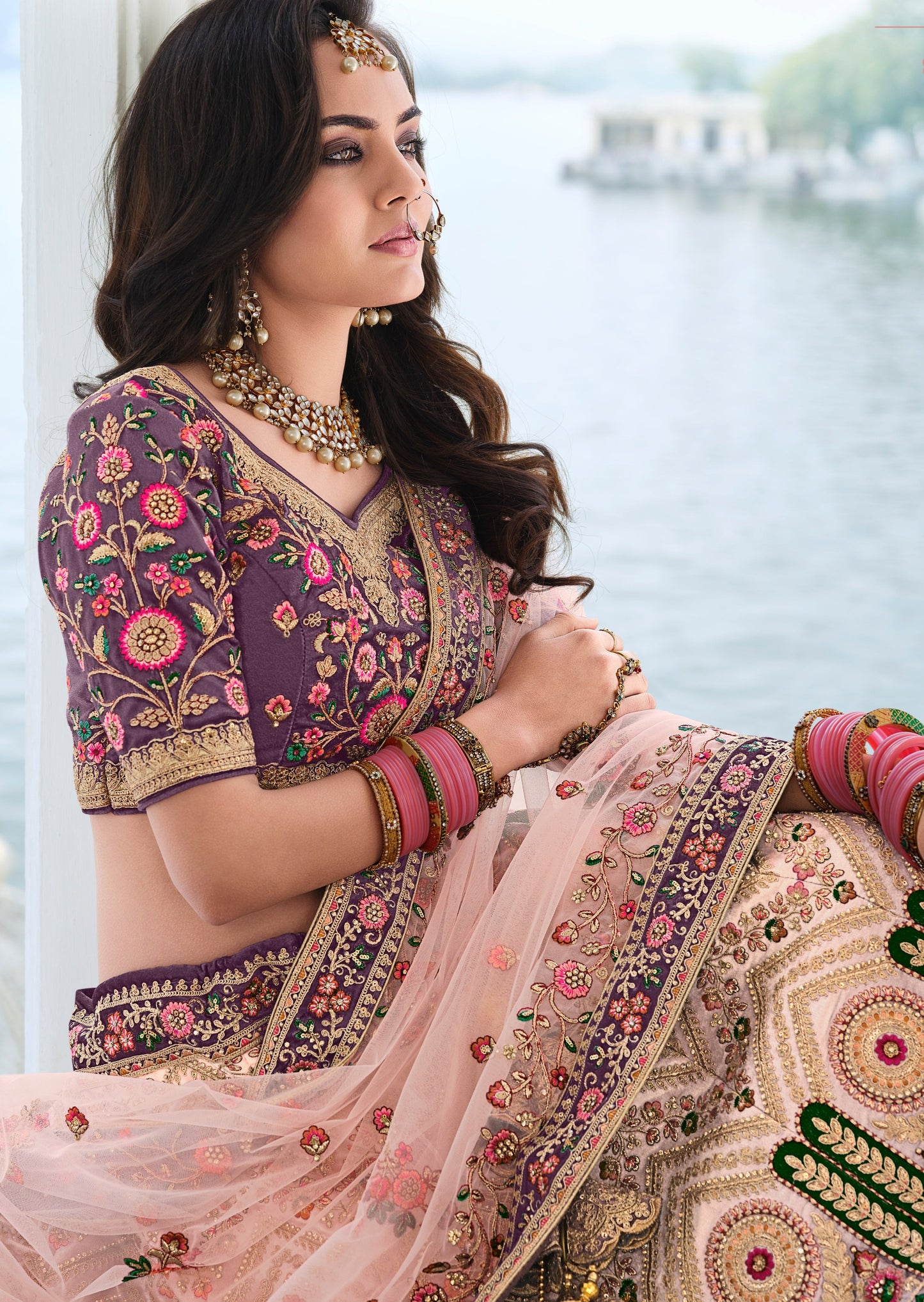 Designer Bridal Lehenga (Purple, Pink)