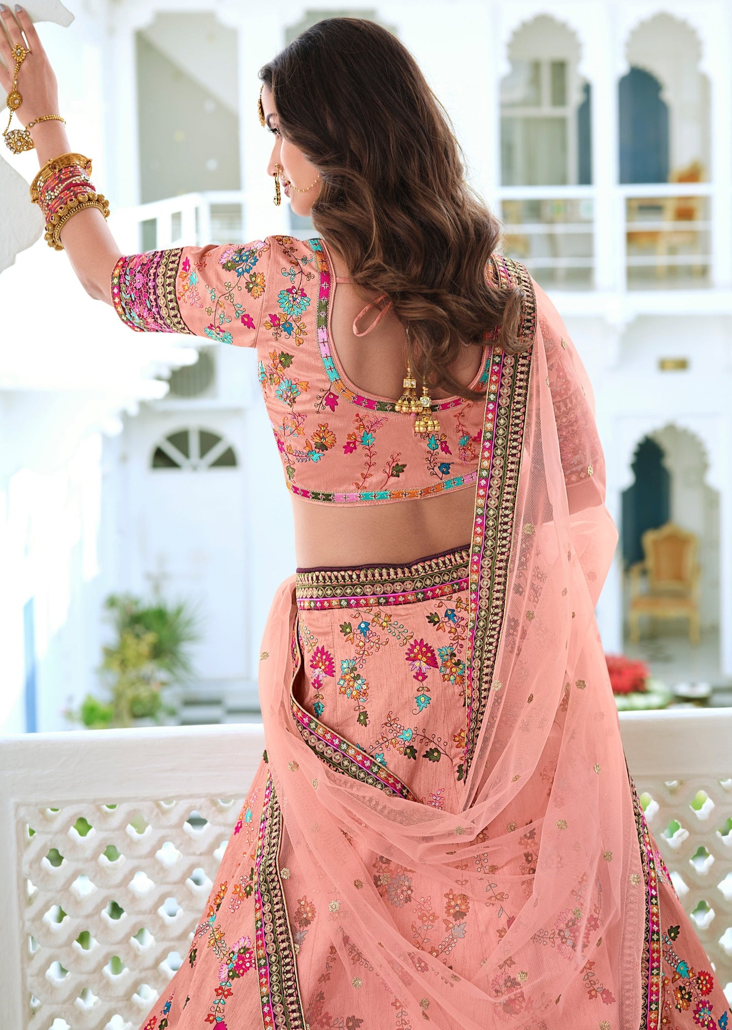 Coral Peach Designer Wedding Lehenga