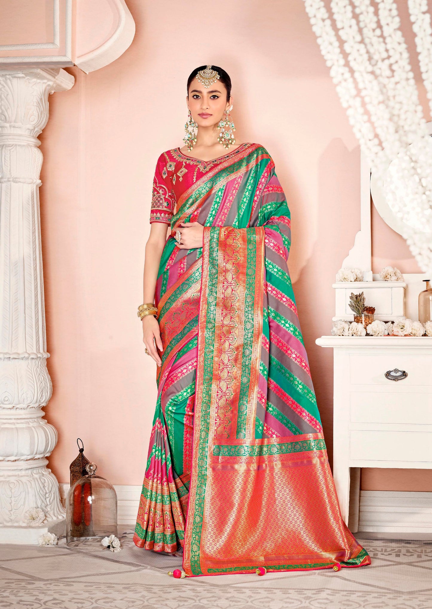 Mysha Silk Orange Multicolor Bridal Saree