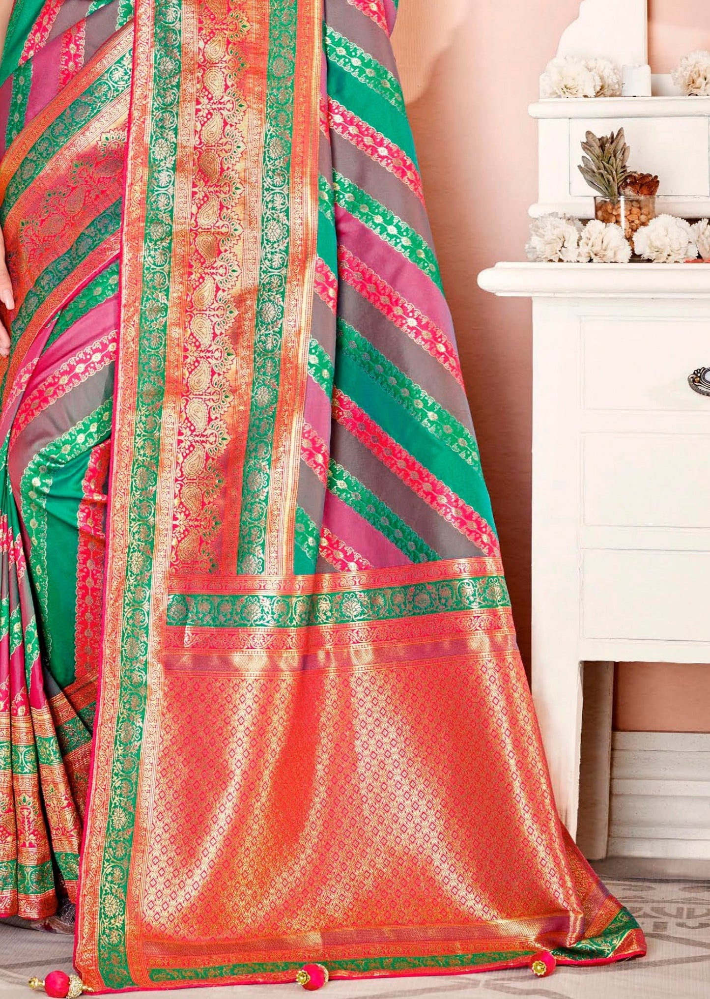 Mysha Silk Orange Multicolor Bridal Saree