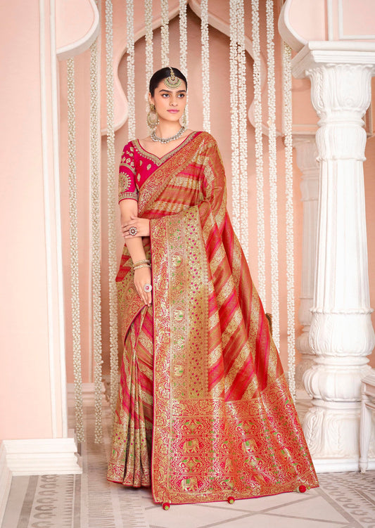Mysha Brown and Red Bridal Saree