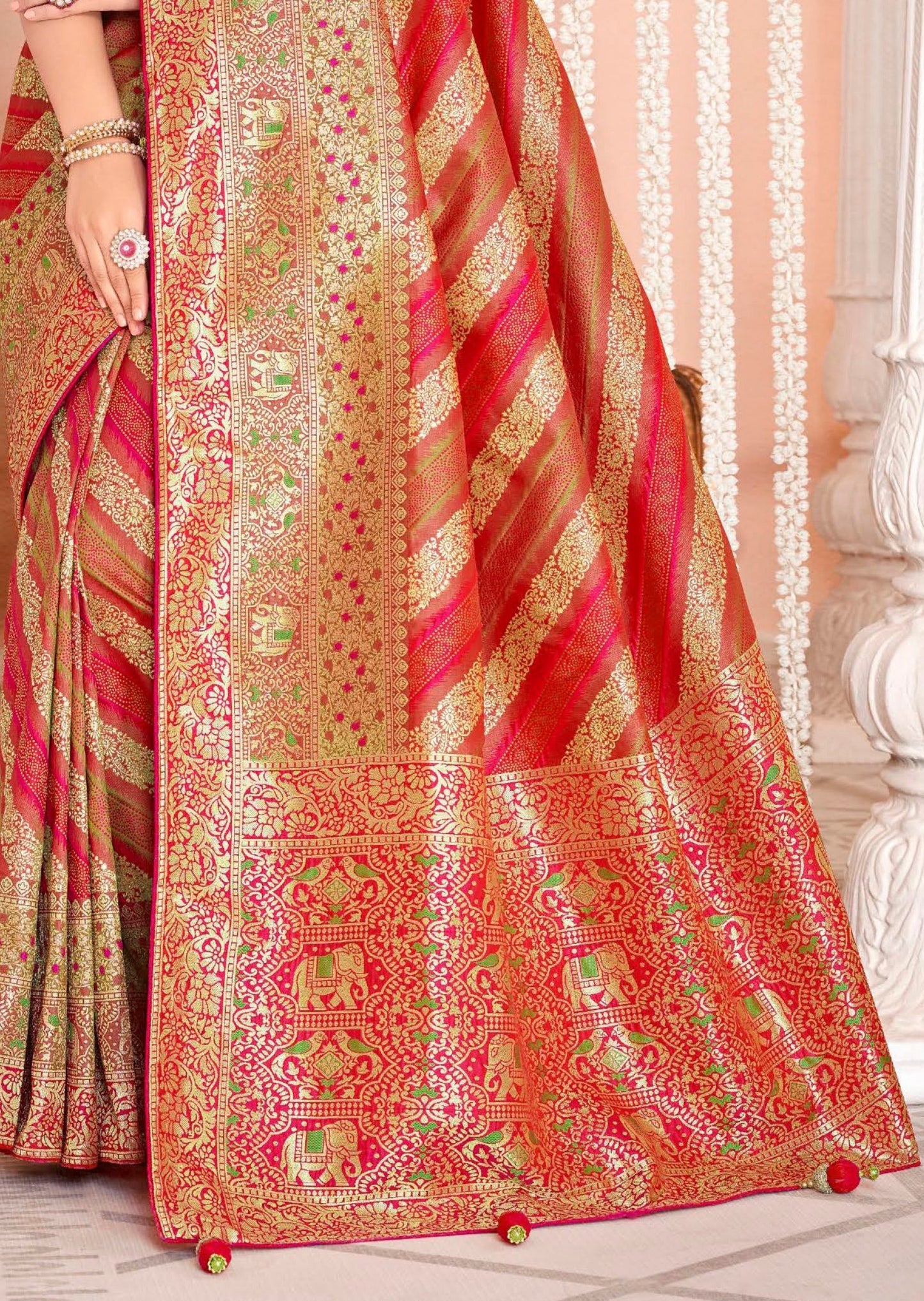 Mysha Brown and Red Bridal Saree