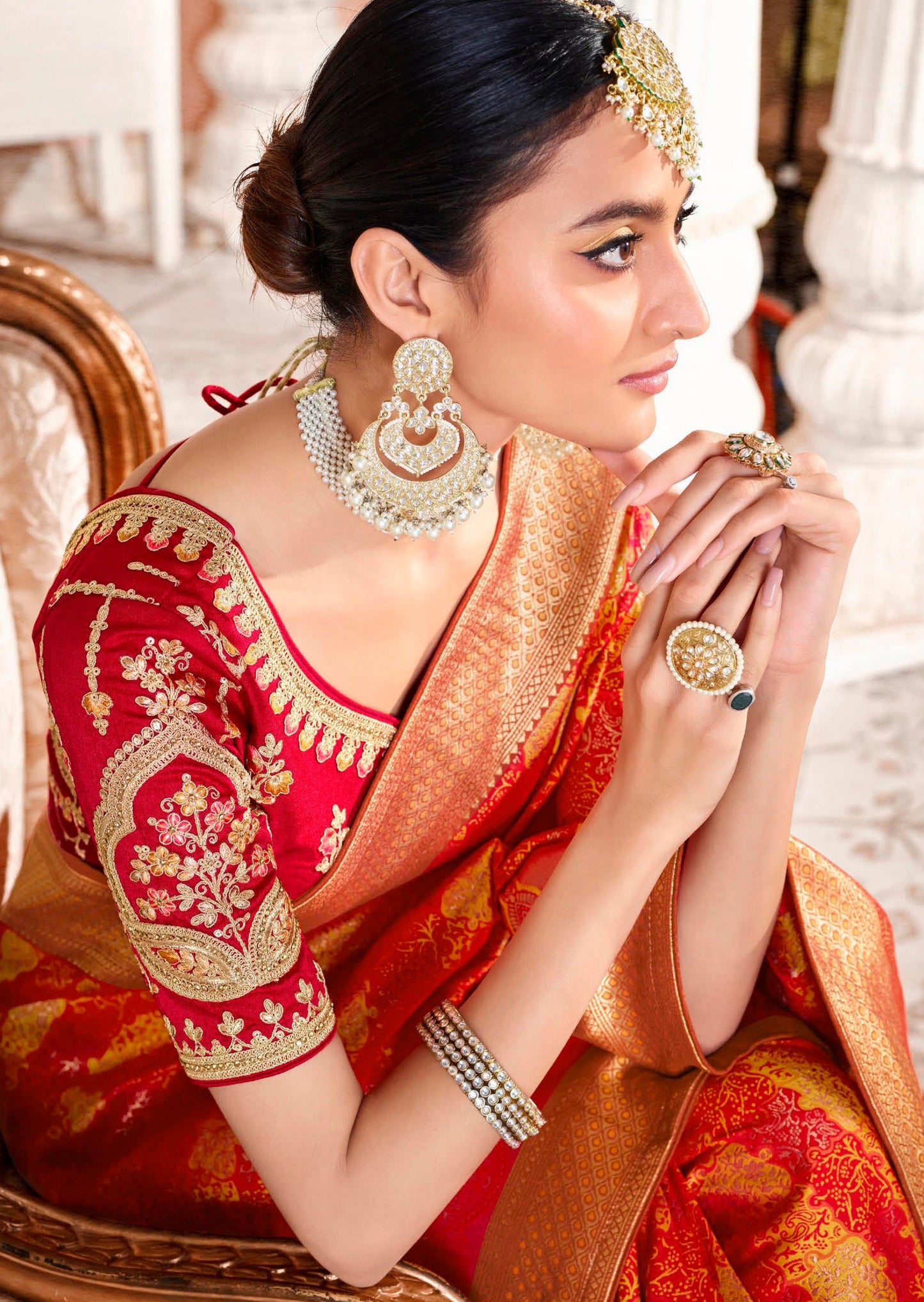 Mysha Silk Yellow and Red Bridal Saree