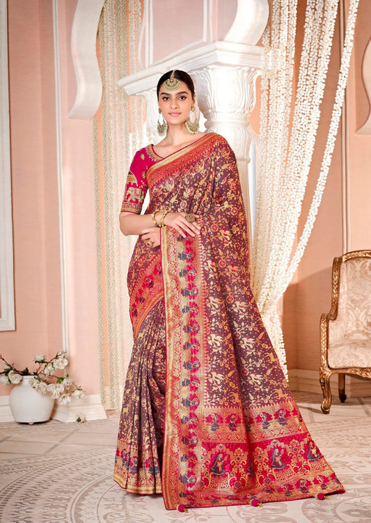 Mysha Silk Chocolate Brown Bridal Saree