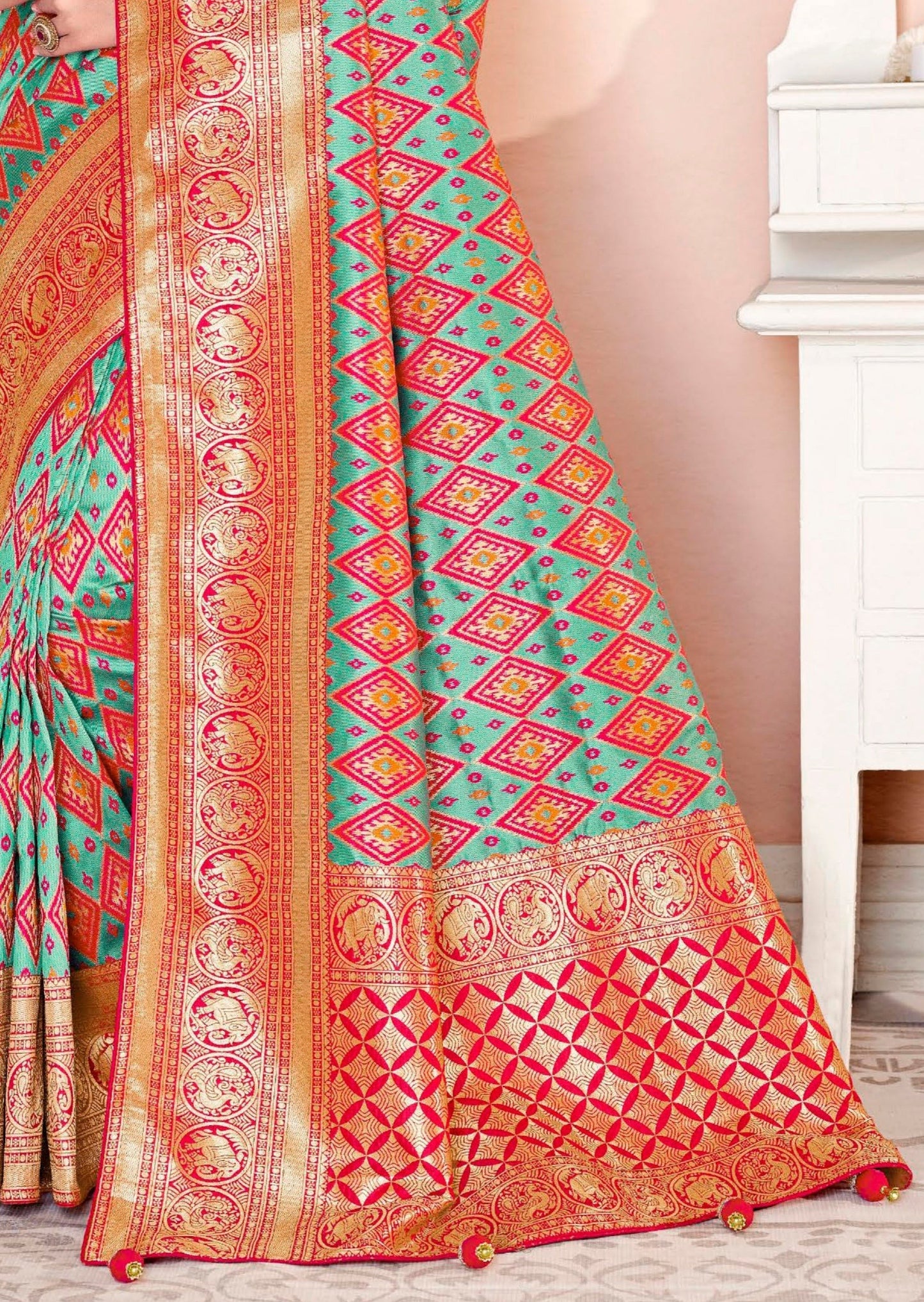 Mysha Silk Orange and Sky Blue Bridal Saree
