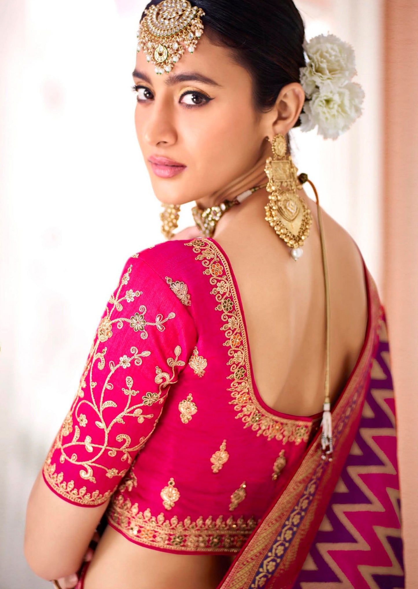 Mysha Silk Violet and Pink Bridal Saree