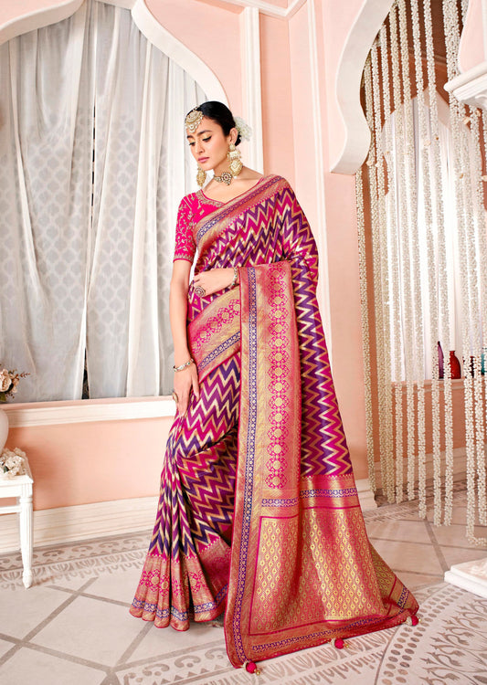 Mysha Silk Violet and Pink Bridal Saree