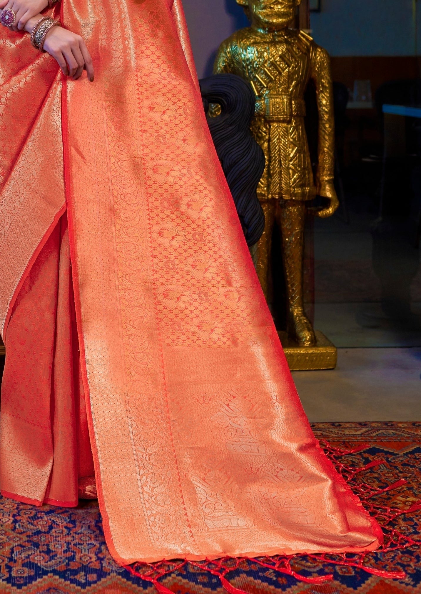 Pure Handloom Silk Orange Kanjivaram Saree