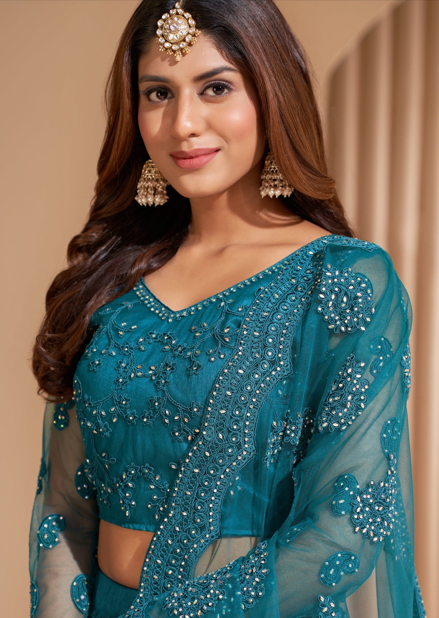 Teal Blue Designer Lehenga