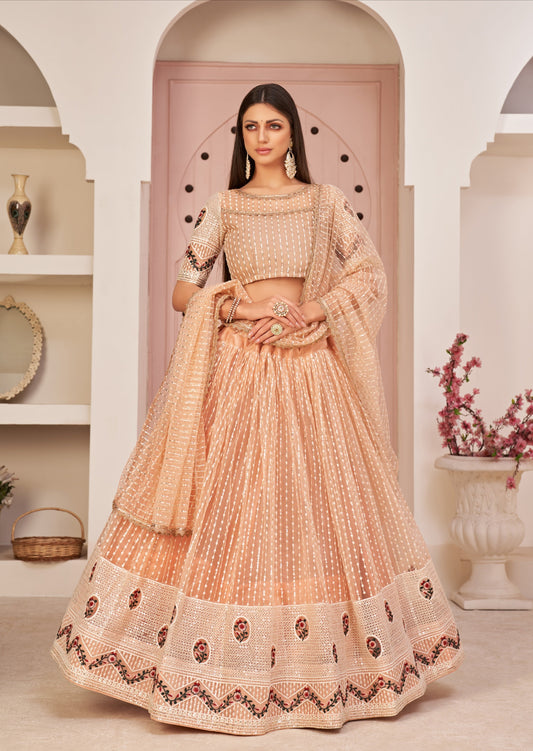 Plum Peach Sequins Designer Lehenga Choli
