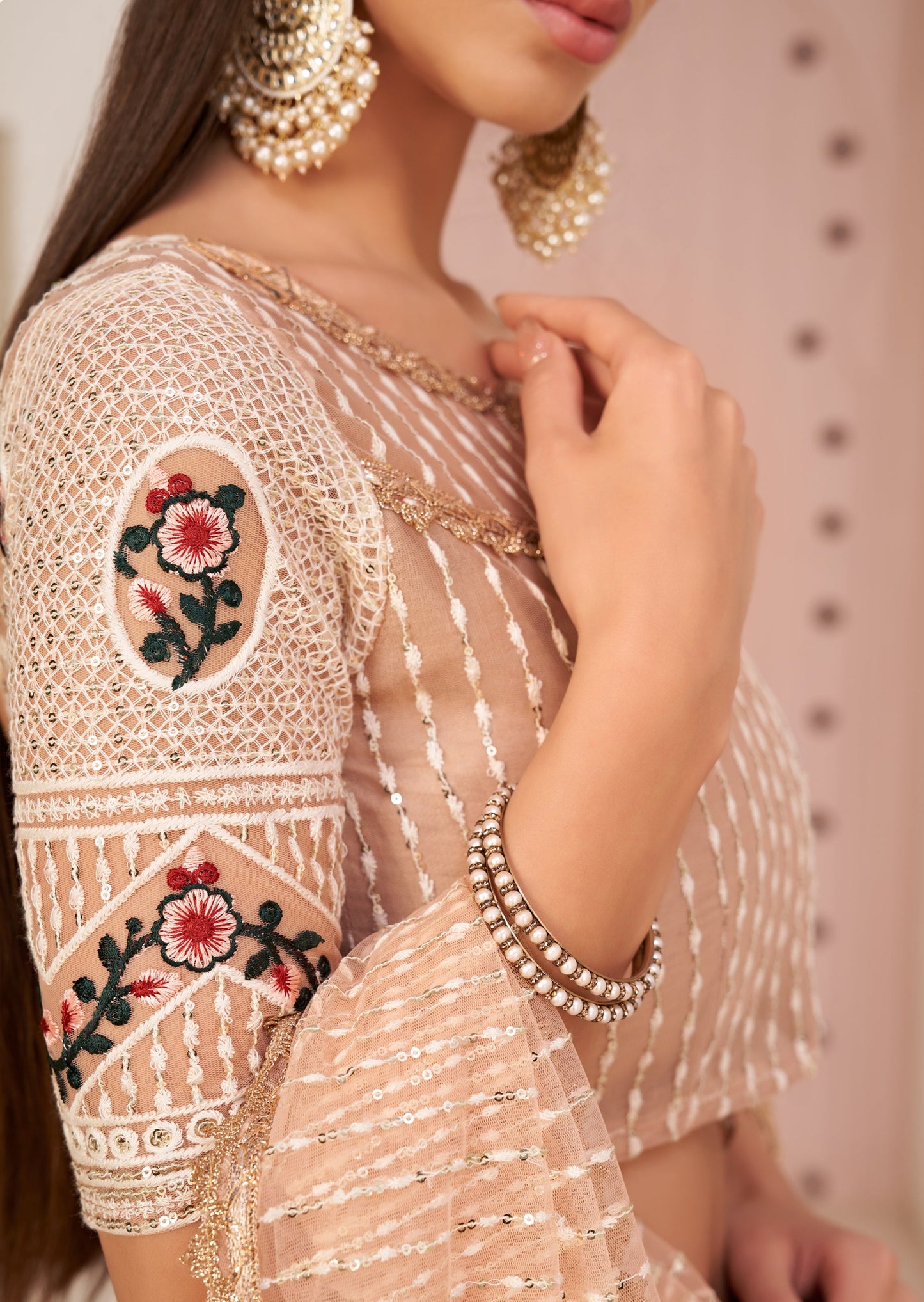 Plum Peach Sequins Designer Lehenga Choli