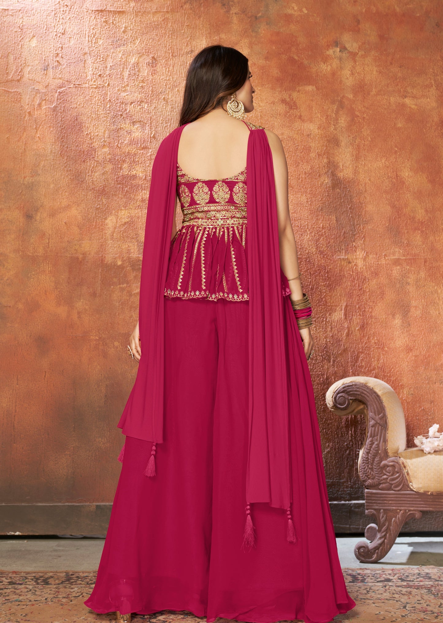 Ira Scarlet Red Short Anaarkali Palazzo Suit