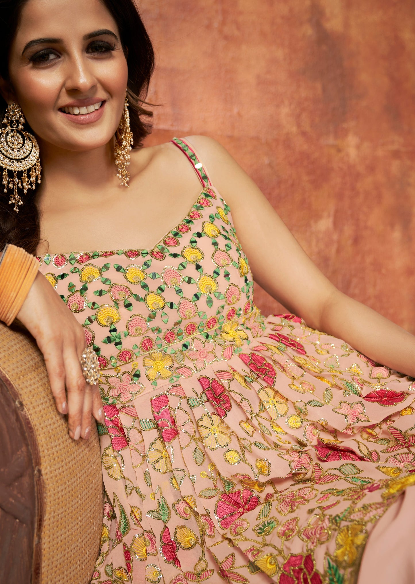 Ira Peach Short Anaarkali Suit