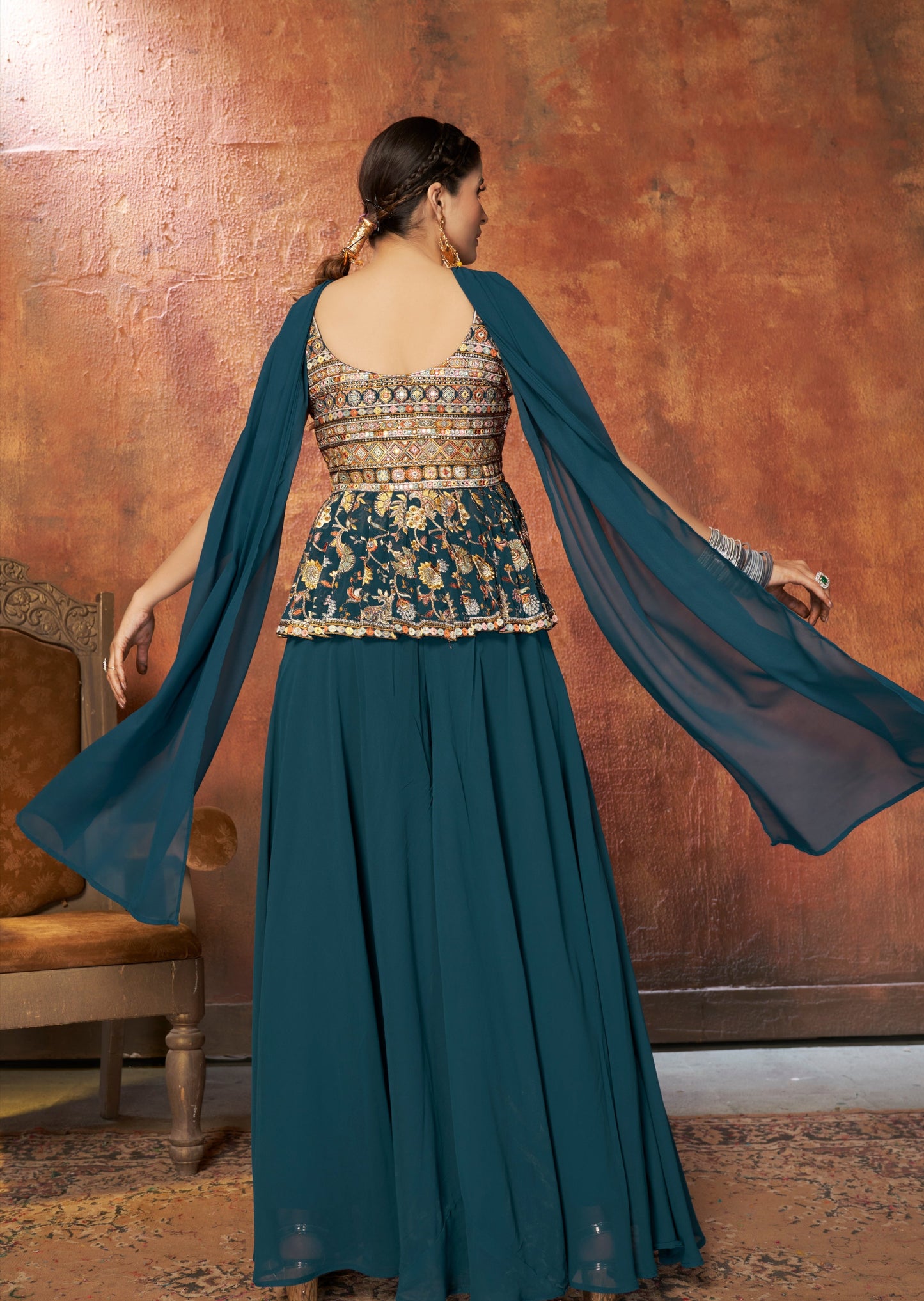 Ira Teal Blue Short Anaarkali Suit