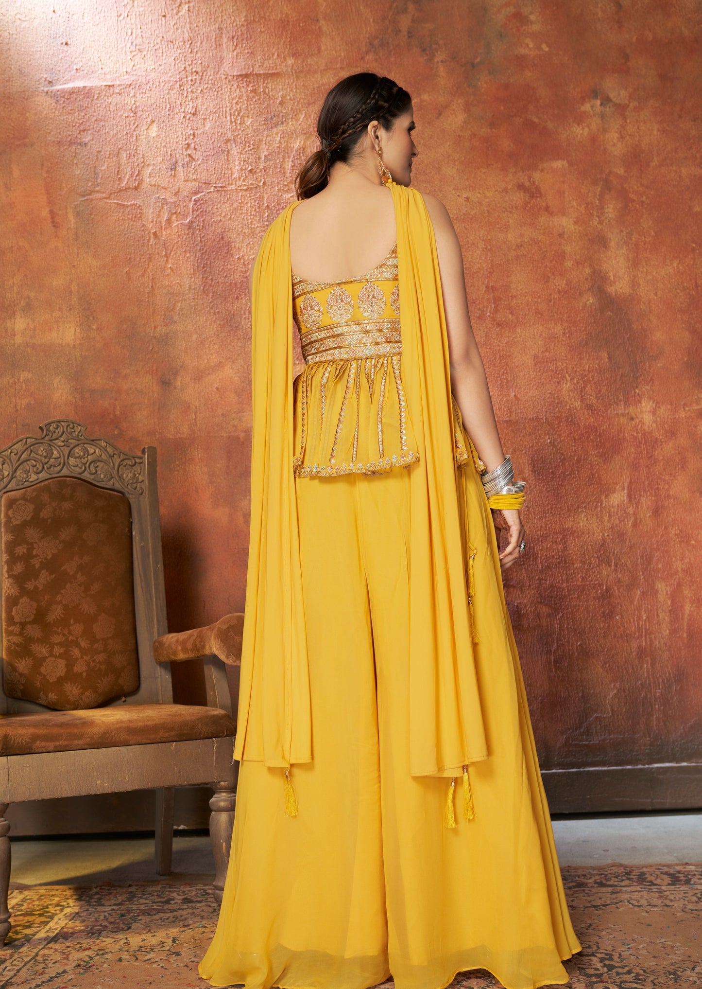 Ira Yellow Short Anaarkali Palazzo Suit