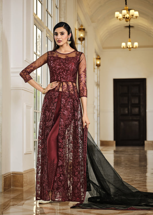 Maroon Red Anarkali Suit With Dupatta