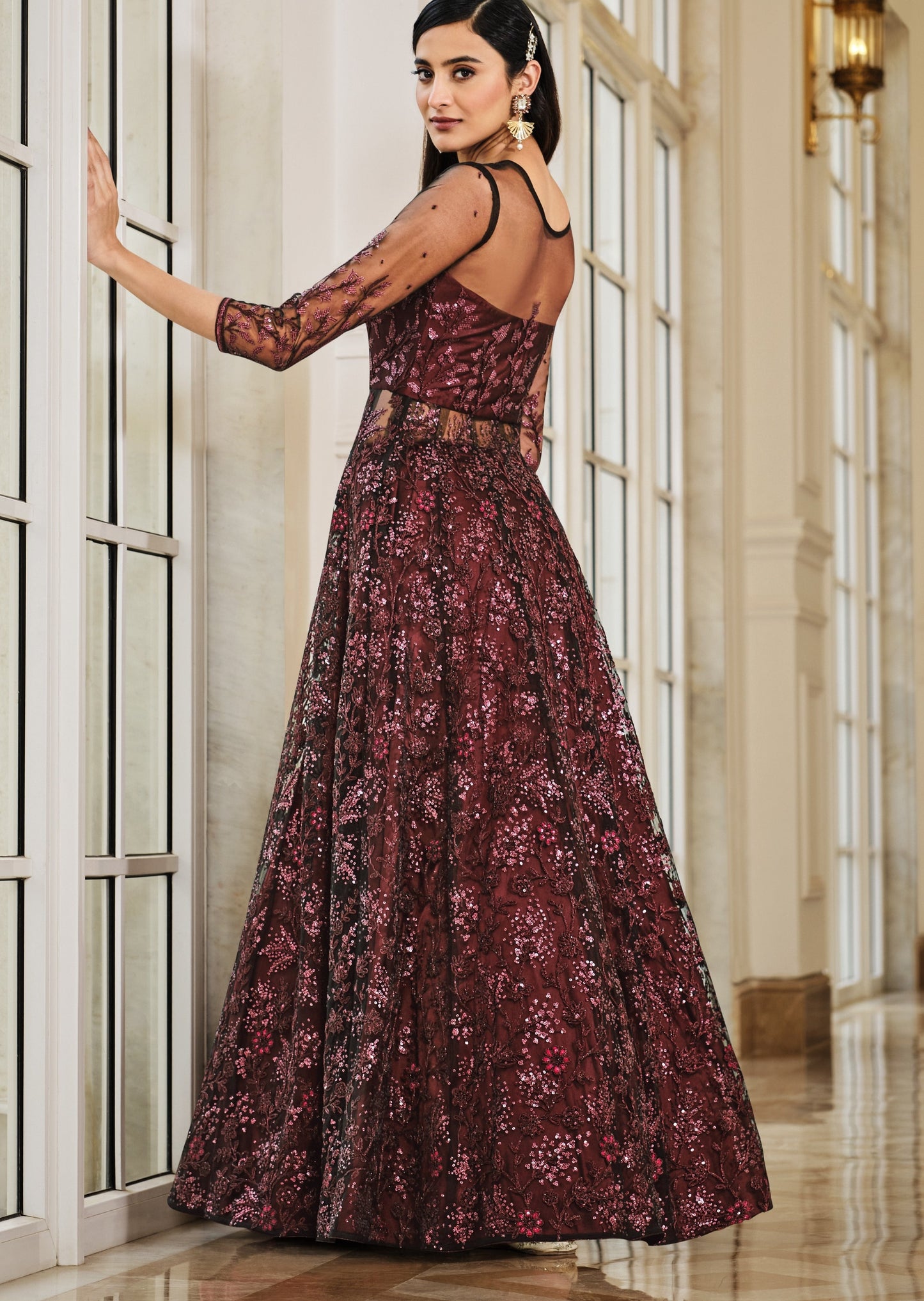 Maroon Red Anarkali Suit With Dupatta