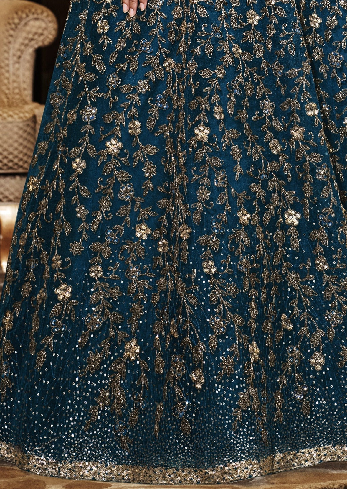 Designer Anarkali Suit With Dupatta (Marine Blue)