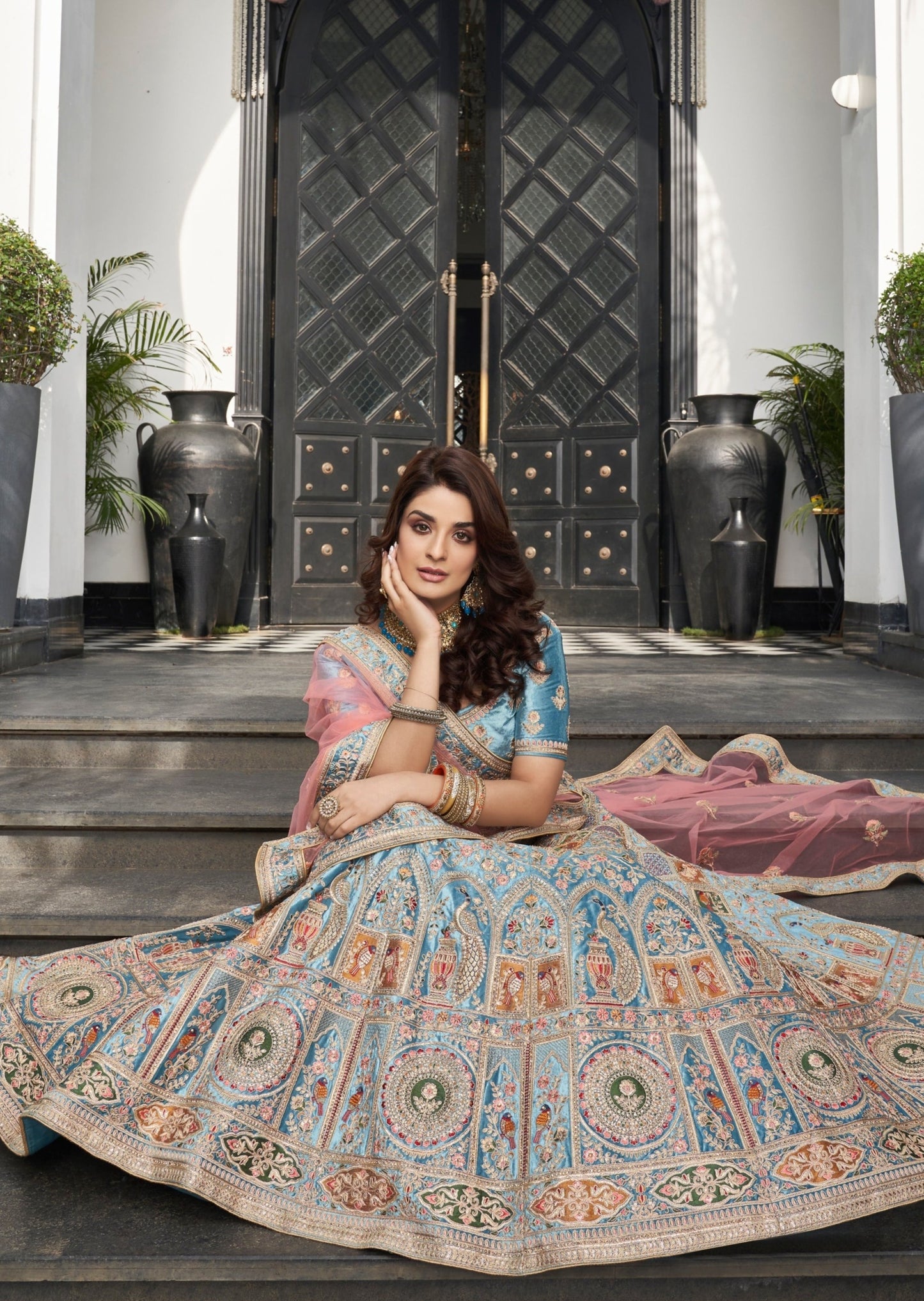 Designer Bridal Lehenga Choli (Aqua Blue)