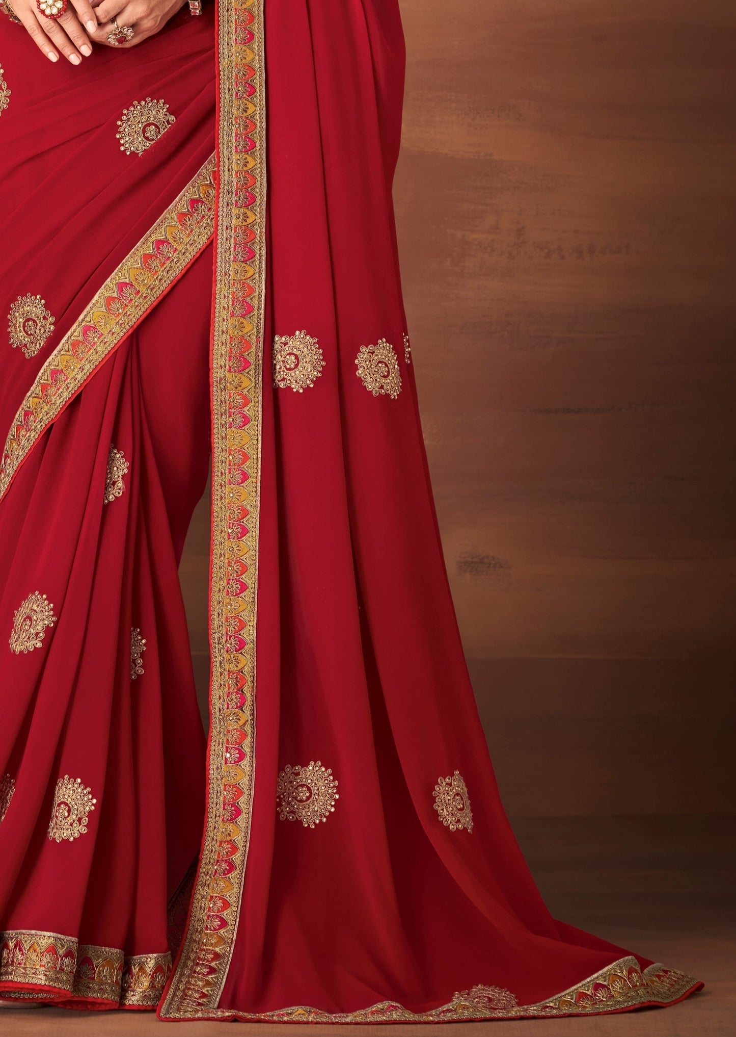 Gul Georgette Red and Gold Saree