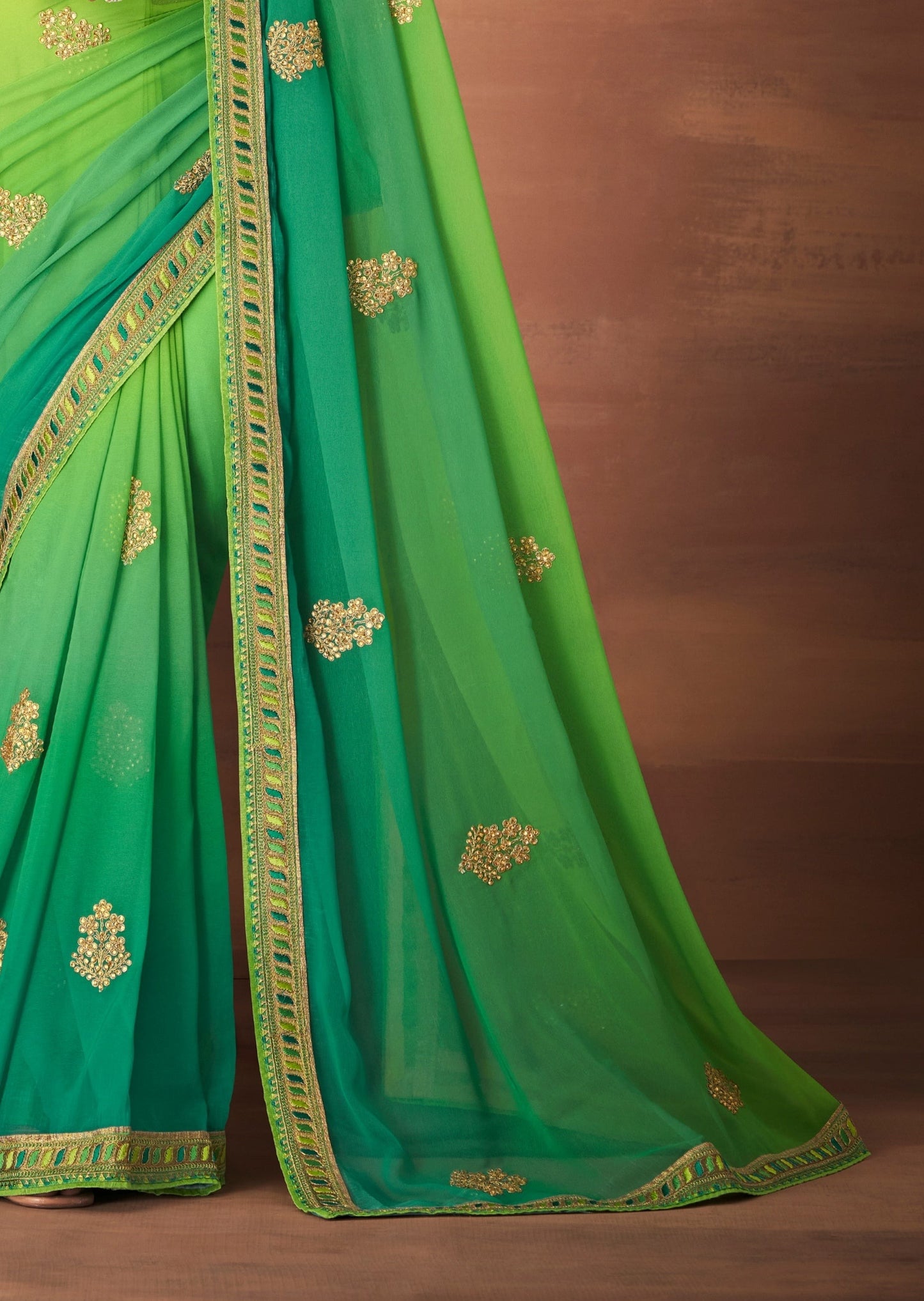 Gul Georgette Parrot Green Saree