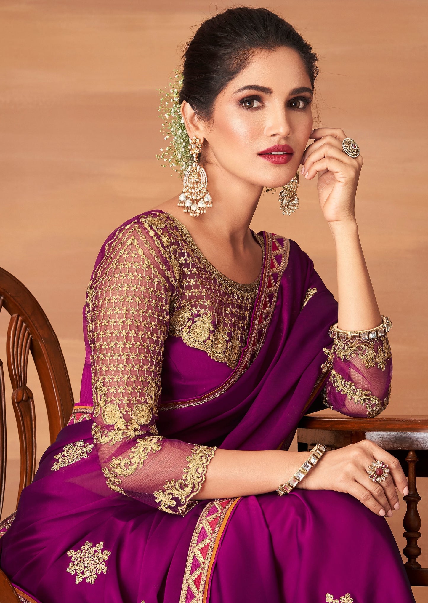 Pure Georgette Magenta Pink Saree
