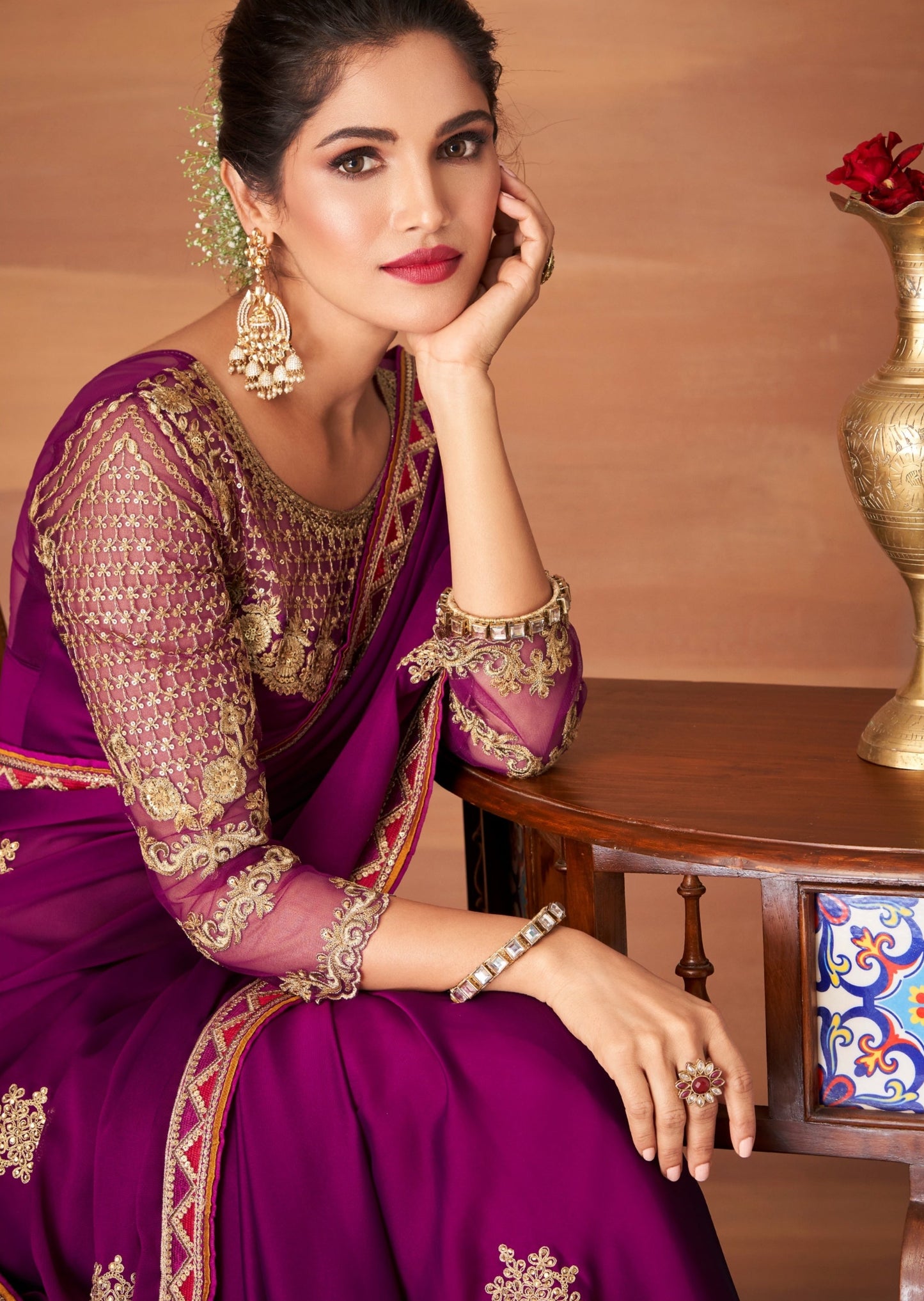 Pure Georgette Magenta Pink Saree