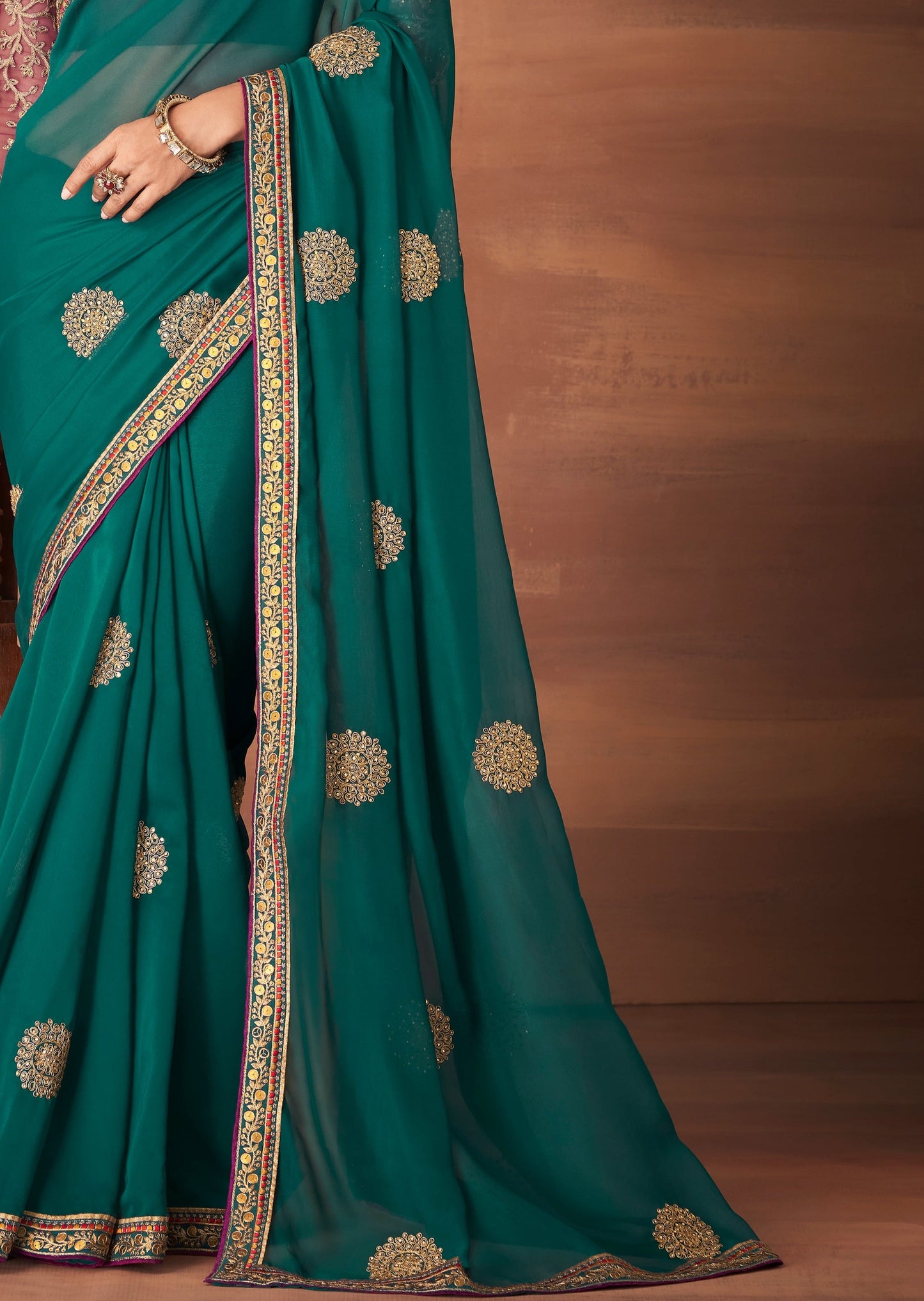 Pure Georgette Dark Green Saree