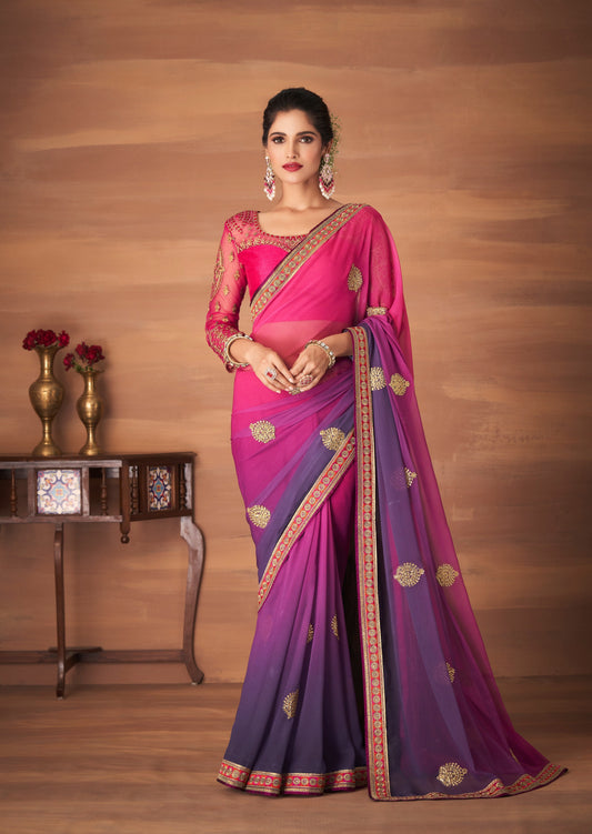 Gul Georgette Pink and Purple Saree