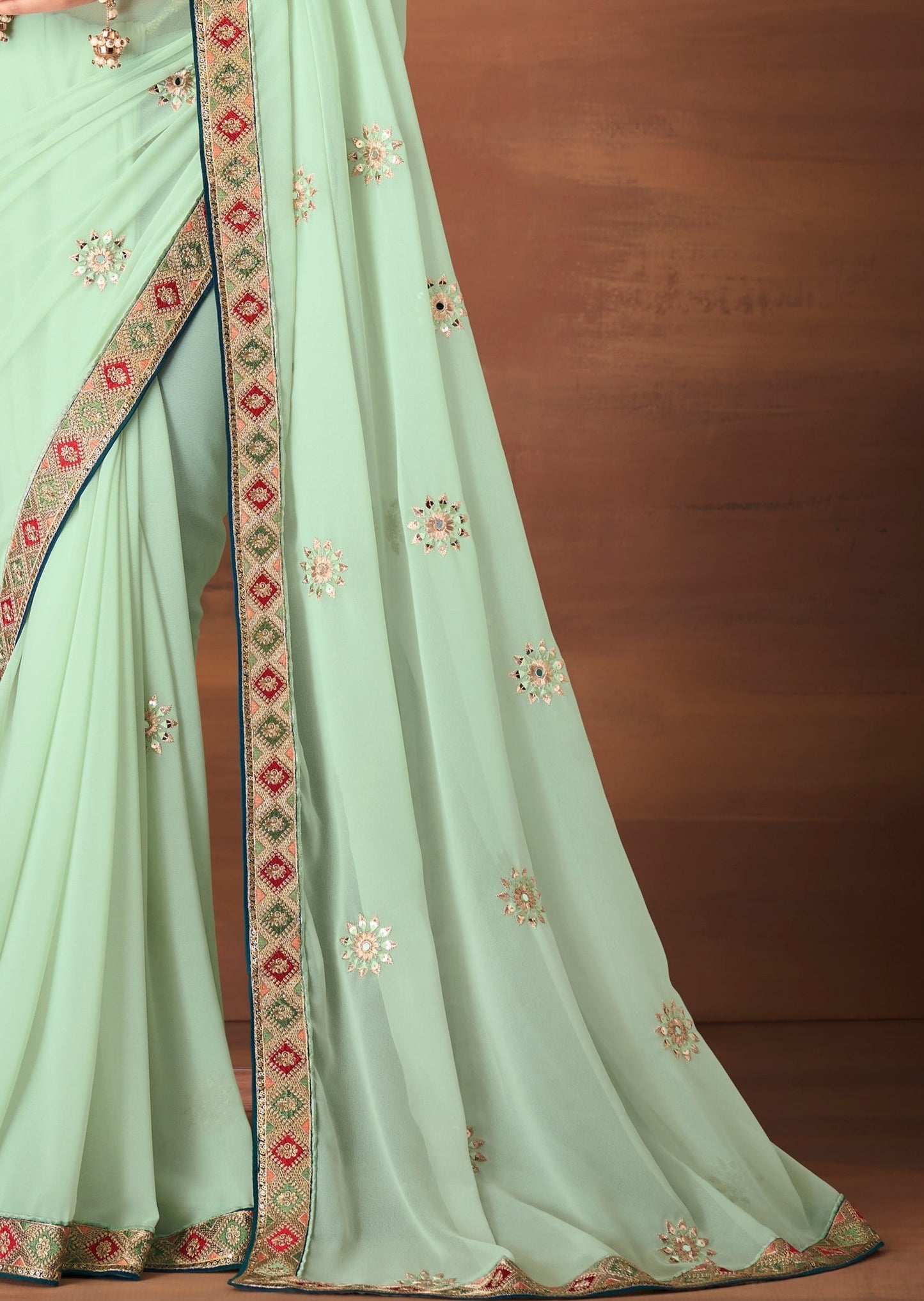 Pure Georgette Mint Green Saree