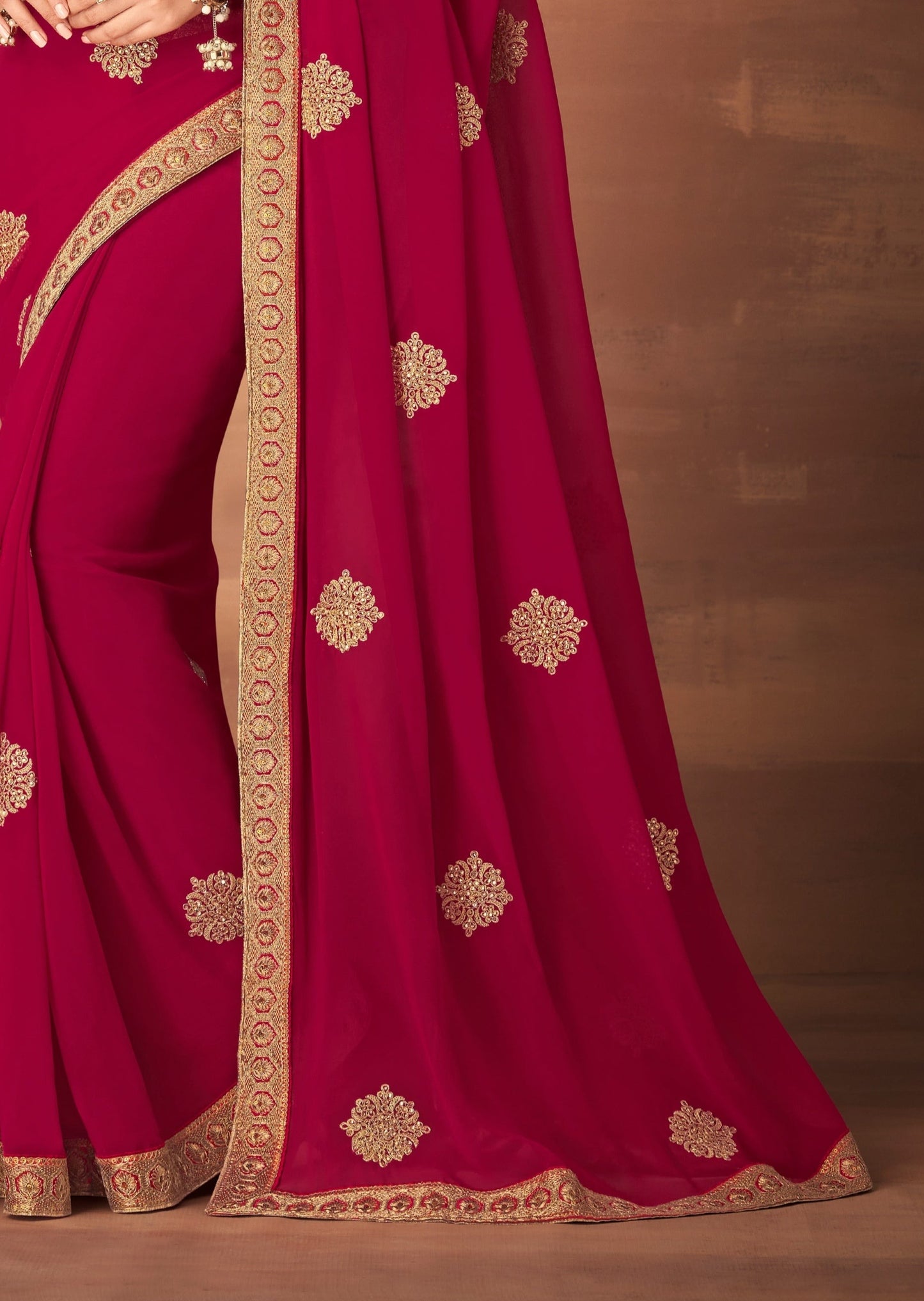 Gul Georgette Maroon Red Saree