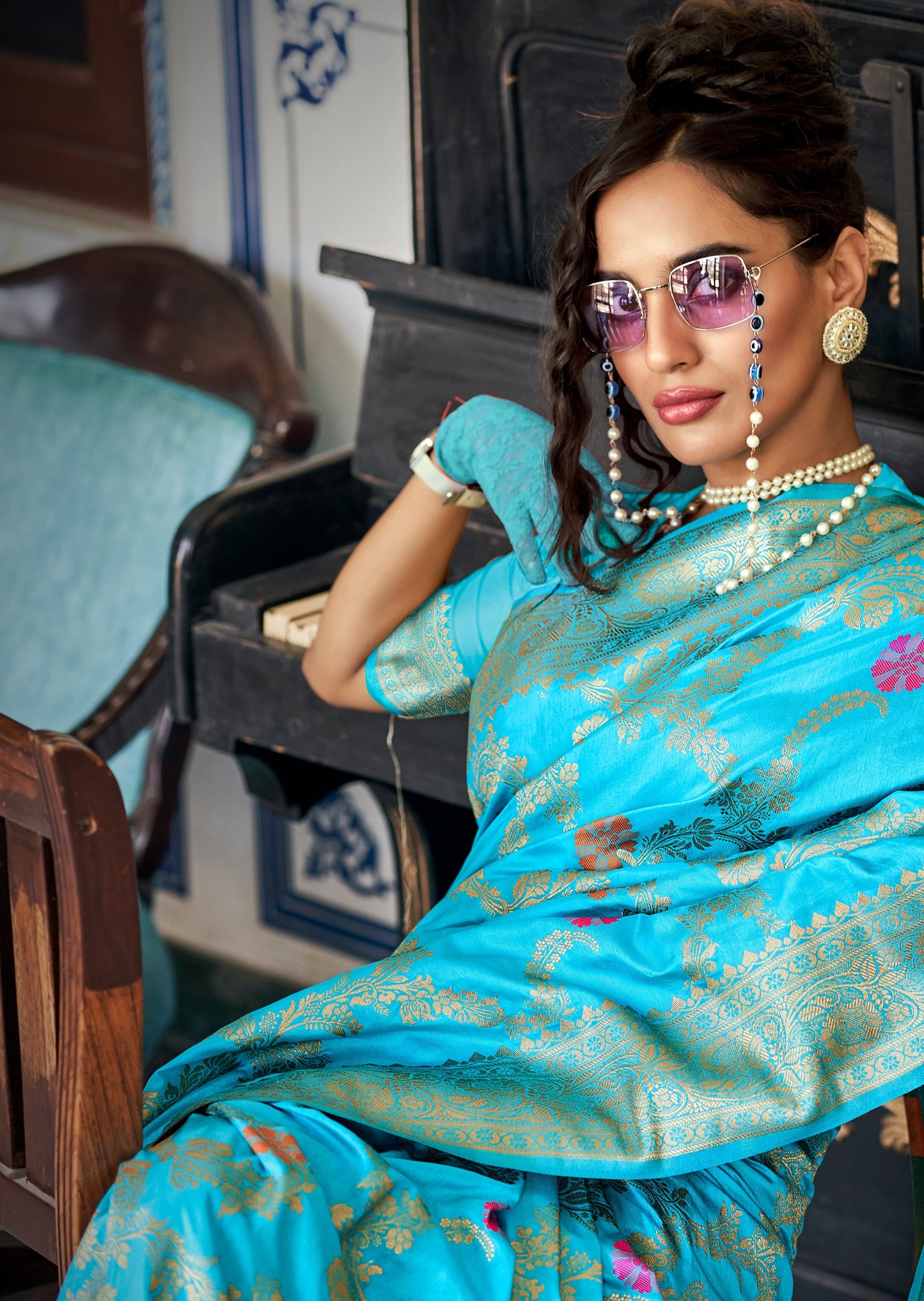 Dola Silk Turquoise Blue Saree