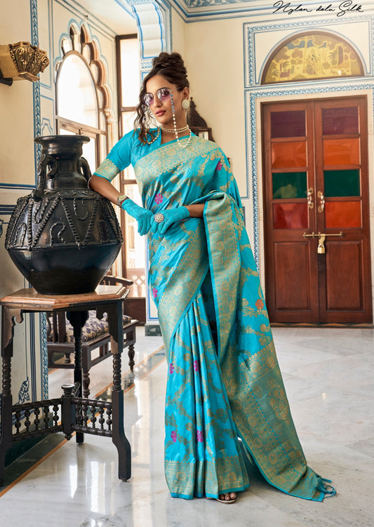 Dola Silk Turquoise Blue Saree